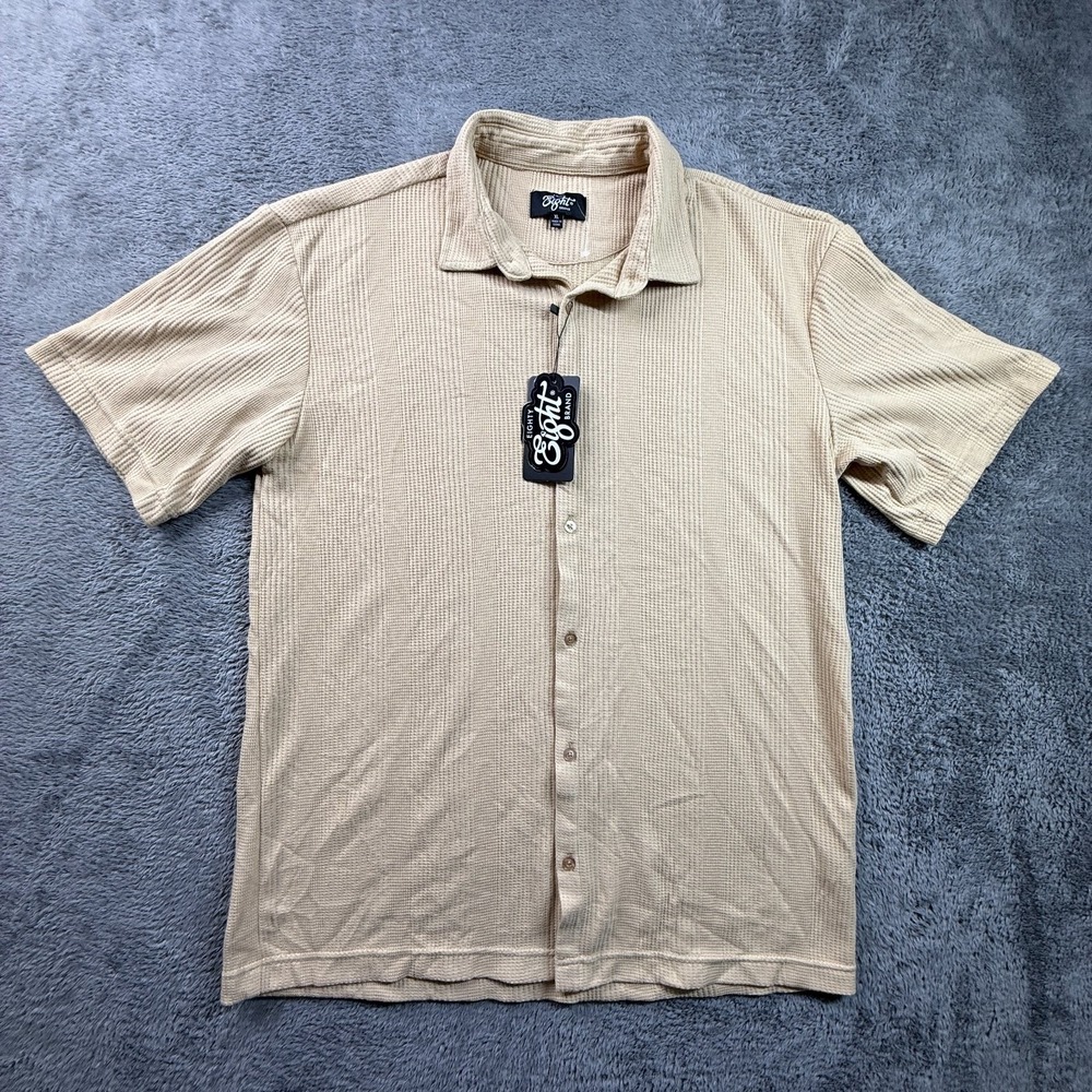 Eighty Eight Men's XL Beige Knit Button Up Short Sleeve Shirt Collared NWT